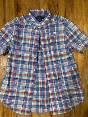 Ralph Lauren Blue, Green & Pink Plaid Short Sleeve Button-Down Shirt